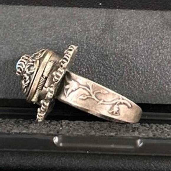 Poison Ring with Makers Mark Sterling Silver Adjustable Turquoise Stone - Picture 7 of 10